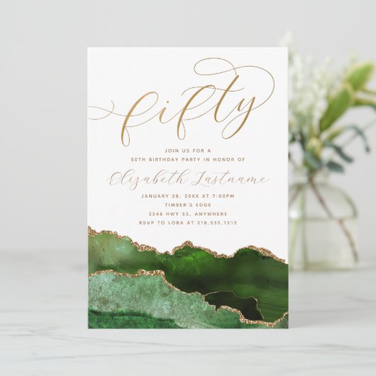 Verfijnde Elegant Goud Groen 50ste Verjaardag Kaart (Staand voorkant)