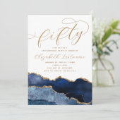 Verfijnde Elegant Goud Marine Blauw 50ste Verjaard Kaart (Staand voorkant)