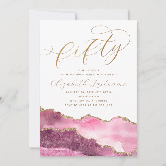 Verfijnde Elegant Goud Roze 50ste Verjaardag Kaart (Voorkant)