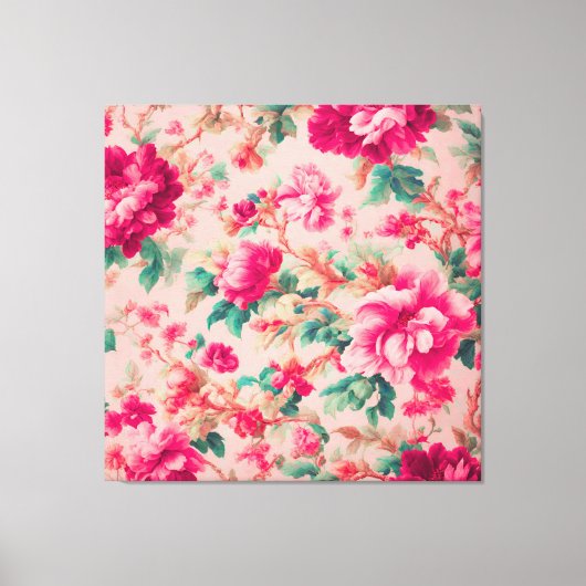 Verfijnde elegante heldere roze bloemen, weelderig canvas afdruk (Voorkant)