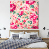Verfijnde elegante heldere roze bloemen, weelderig canvas afdruk (Insitu (Slaapkamer))