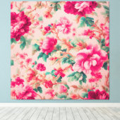 Verfijnde elegante heldere roze bloemen, weelderig canvas afdruk (Insitu (Houten vloer))