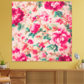 Verfijnde elegante heldere roze bloemen, weelderig canvas afdruk (Insitu (Woonkamer))
