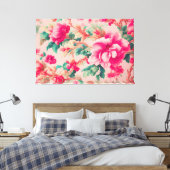 Verfijnde elegante heldere roze bloemen, weelderig canvas afdruk (Insitu (Slaapkamer))