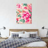Verfijnde elegante heldere roze bloemen, weelderig canvas afdruk (Insitu (Slaapkamer))