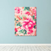 Verfijnde elegante heldere roze bloemen, weelderig canvas afdruk (Insitu (Houten vloer))