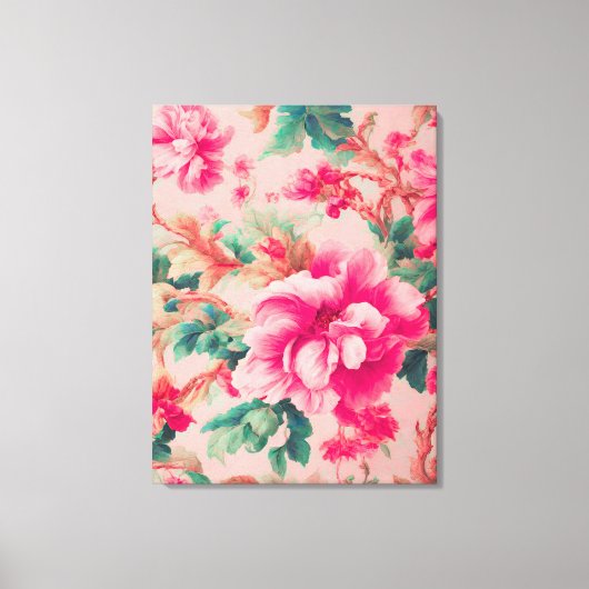 Verfijnde elegante heldere roze bloemen, weelderig canvas afdruk (Voorkant)