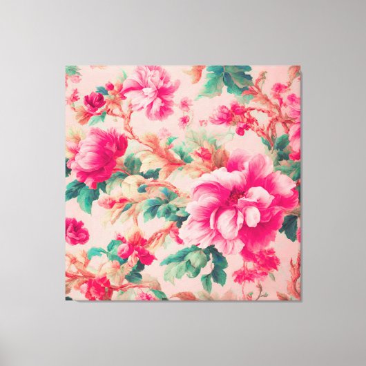 Verfijnde elegante heldere roze bloemen, weelderig canvas afdruk (Voorkant)