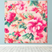Verfijnde elegante heldere roze bloemen, weelderig canvas afdruk (Insitu (Houten vloer))