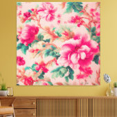 Verfijnde elegante heldere roze bloemen, weelderig canvas afdruk (Insitu (Woonkamer))