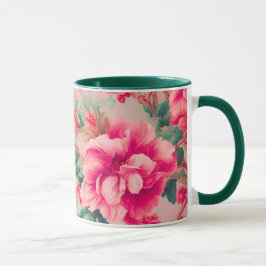 Verfijnde elegante heldere roze bloemen, weelderig mok