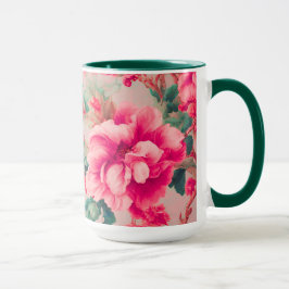 Verfijnde elegante heldere roze bloemen, weelderig mok