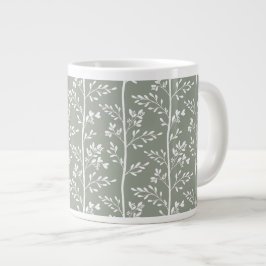 Verfijnde Eucalyptusgroene Bloemige Kunst Grote Koffiekop