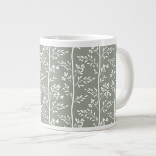 Verfijnde Eucalyptusgroene Bloemige Kunst Grote Koffiekop