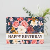 Verfijnde Floral Happy Birthday Kaart (Staand voorkant)