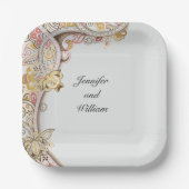 Verfijnde Floral Wedding Personaliseer Naam Papieren Bordje (Voorkant)