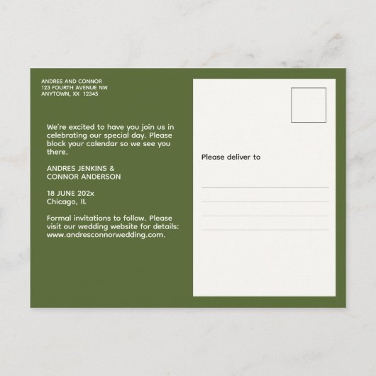 Verfijnde foto Bewaar de datum Groen Briefkaart (Achterkant)