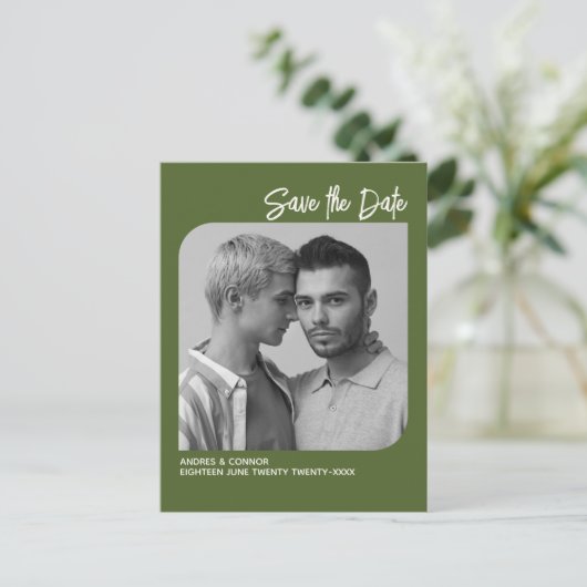 Verfijnde foto Bewaar de datum Groen Briefkaart (Staand voorkant)