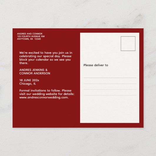 Verfijnde foto Bewaar de datum Ruby Red Briefkaart (Achterkant)