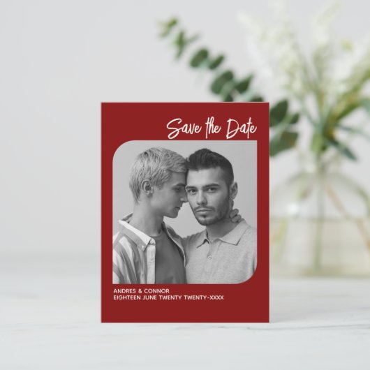 Verfijnde foto Bewaar de datum Ruby Red Briefkaart (Staand voorkant)