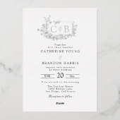 Verfijnde Geborstelde Monogram Bruiloft Folie Uitnodiging (Achterkant)