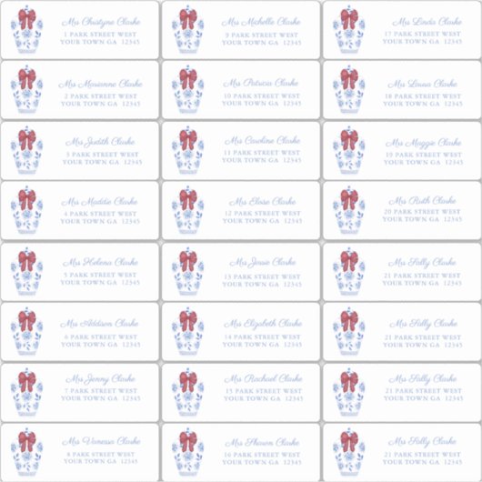 Verfijnde Ginger Jar Red Bow Vakantiekaarten Adres Sticker (Voorkant)