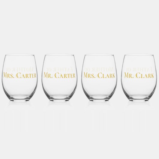 Verfijnde Gouden Moeder Vader van Bruid Groom Wijnglas Zonder Voet (Achterkant)