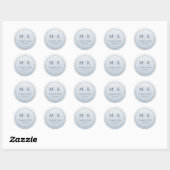Verfijnde Grijs-Blauwe Initialen Ronde Sticker (Vel)