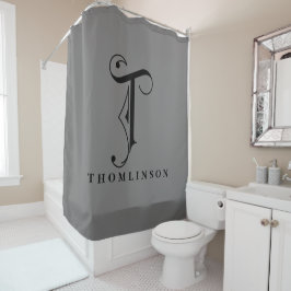 Verfijnde grijs met elegante monogram T op maat Douchegordijn