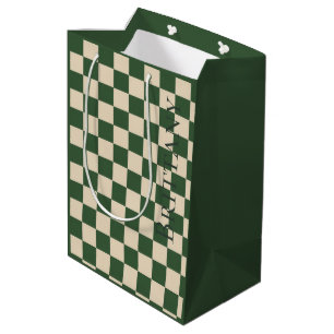 Verfijnde groene en crèmekleurige geruite aanpasba medium cadeauzakje