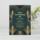 Verfijnde Groene en Gouden Art Deco Bruiloft Kaart (Staand voorkant)