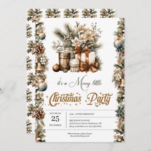 Verfijnde groene en gouden vakantie kaart (Voorkant / Achterkant)