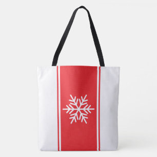 Verfijnde helderrode witte racingstrepen sneeuwvlo tote bag