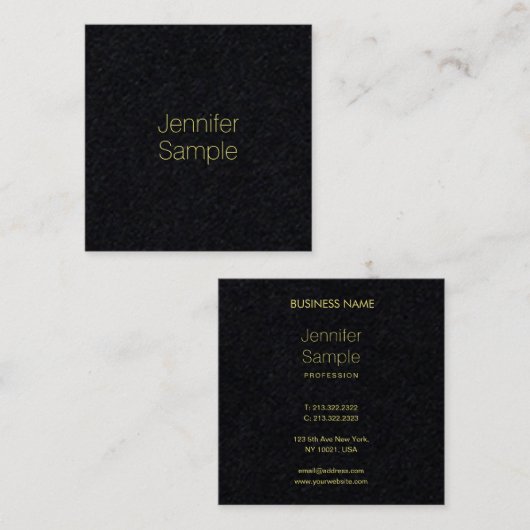 Verfijnde, hoogwaardige zwarte gouden Premium-teks Vierkante Visitekaartje (Voorkant / Achterkant)