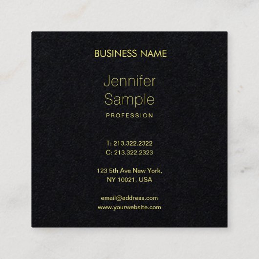 Verfijnde, hoogwaardige zwarte gouden Premium-teks Vierkante Visitekaartje (Achterkant)
