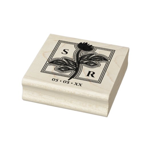 Verfijnde Initialen en datum van het huwelijk van Rubberstempel (Stempel)