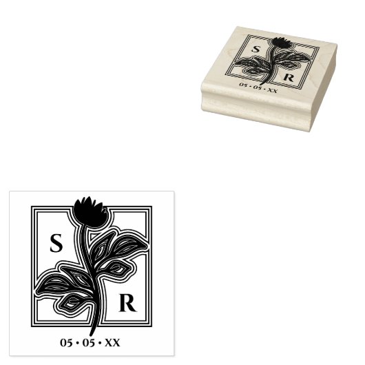 Verfijnde Initialen en datum van het huwelijk van  Rubberstempel (Gestempeld)