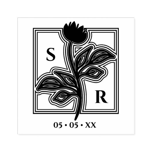 Verfijnde Initialen en datum van het huwelijk van Rubberstempel (Afrduk)
