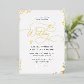 Verfijnde kalligrafie Ivoor Wit Goud Bruiloft Folie Uitnodiging (Staand Voorkant)
