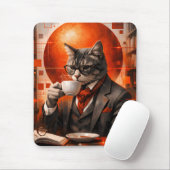 Verfijnde kat die koffie drinkt muismat (Met muis)
