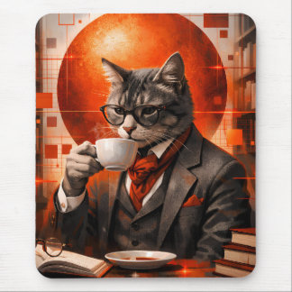 Verfijnde kat die koffie drinkt muismat