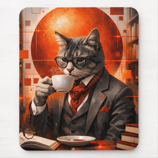 Verfijnde kat die koffie drinkt muismat (Voorkant)