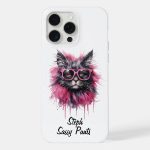 Verfijnde kat met glazen iPhone / iPad hoesje 15 Pro Max Case