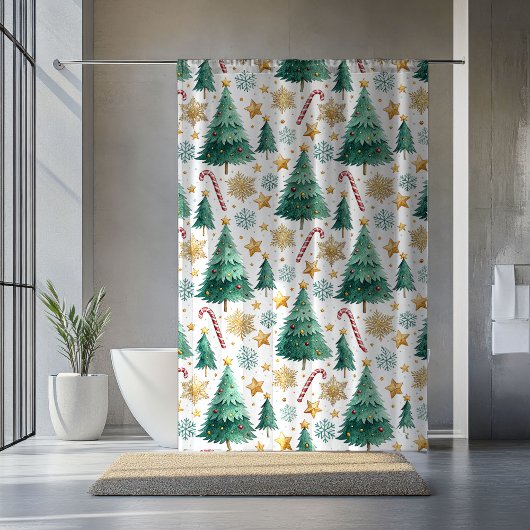 Verfijnde kerstbomen waterverf douche-accent douchegordijn