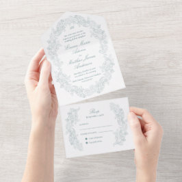 Verfijnde Klassieke Script Blauwe Regency Bruiloft All In One Uitnodiging