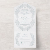 Verfijnde Klassieke Script Dusty Blue Wedding All In One Uitnodiging (Binnen)