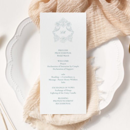 Verfijnde Klassieke Script Dusty Blue Wedding Programmakaart