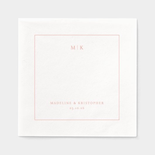 Verfijnde Koraal Minimalistische Initialen Folie Servetten (Voorkant)