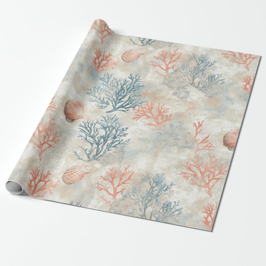 Verfijnde Koraal Takken - Zachte Schelp Cadeaupapier (Uitgerold)