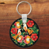 Verfijnde kunstvogels bloemen mooi decor sleutelhanger (Voorkant)